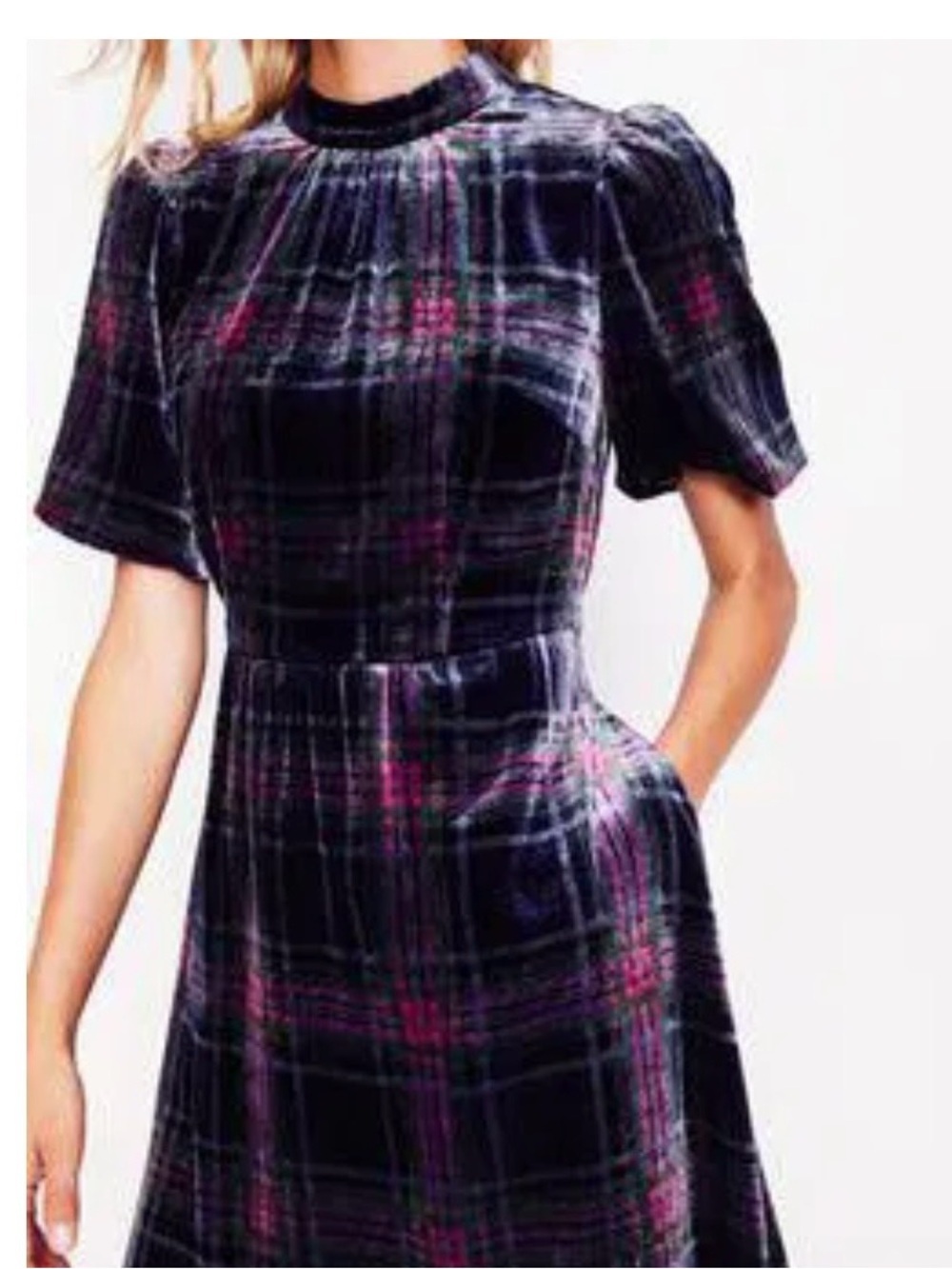 Boden high neck velvet plaid midi dress size 8 nwt style d1095 - Picture 3 of 8
